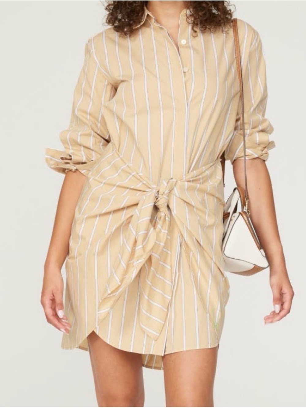 Derek Lam 10 Crosby Striped Tie-Front Shirt Dress in Beige